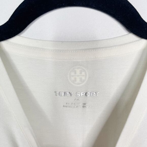 Tory Burch Sport Small S Off White Crew Neck Sleeveless Tank Top Workout - Picture 3 of 6